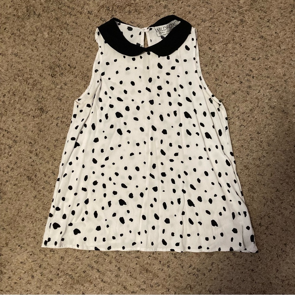 Wildfox dalmatian print sleeveless Peter Pan collar keyhole back blouse shirt